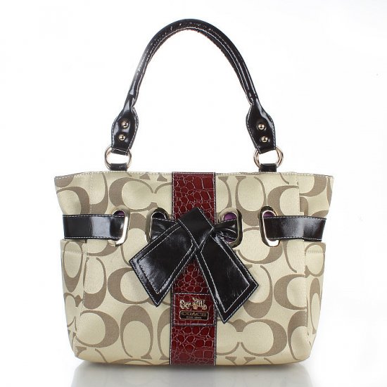 Coach Poppy Bowknot Signature Medium Apricot Totes FDF | Coach Outlet Canada